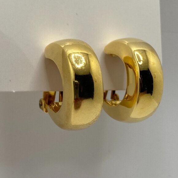 Chunky Gold Tone Hoop Vintage Costume Clip-on Earrings - Picture 3 of 9